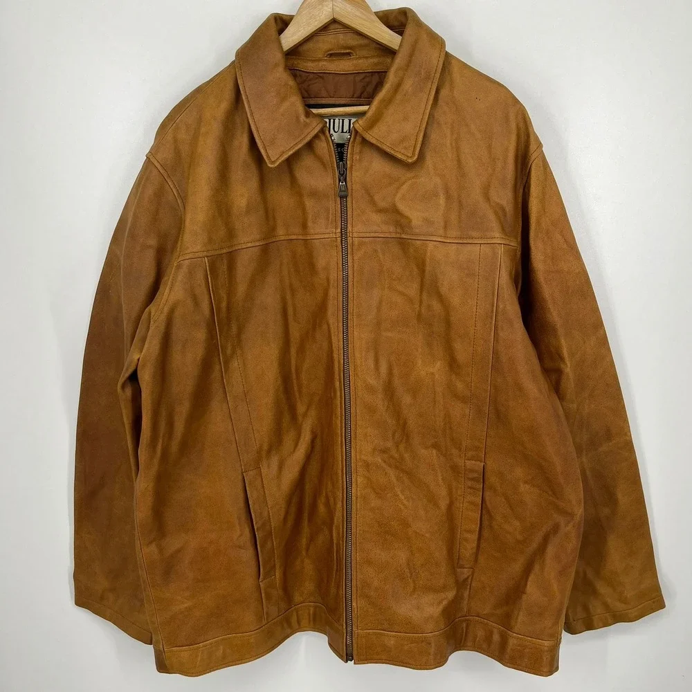 M Julian Wilsons Leather Jacket Mens XL Tan Nubuck Full Zip Quilted Lined Brown